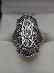 Vintage 14KT GE Art Deco Filigree Glass Stone Ring Size 6.5