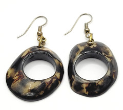Acrylic Faux Dark Shell Irregular Circle Dangle Hoop Hook Style Pierced Earrings