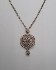 Vintage Signed Carol Lee Rhinestone Flower Pendant Necklace