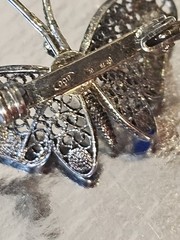 Vintage Art Deco style “Butterfly” brooch: sterling silver,enamel mesh filigree