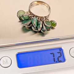 Vintage 95%S Sterling+ Silver Green Stone Rare Dangle Cluster Ring Artisan 1980s