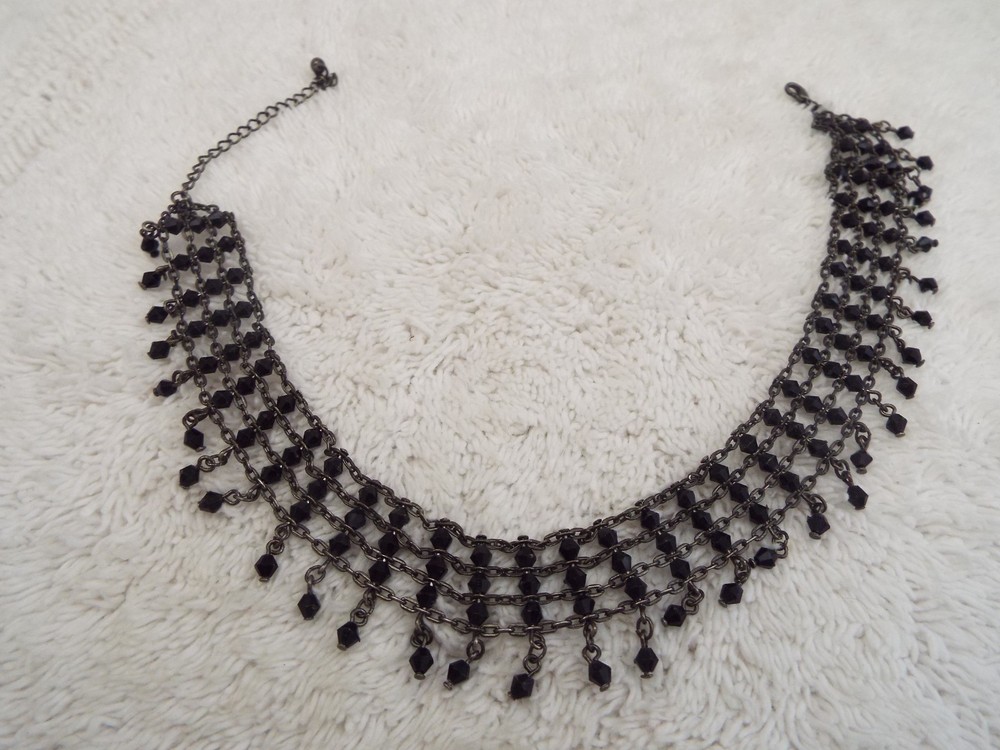 Gunmetal Black Bead Chain Choker Necklace (B19)