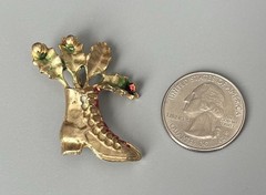 Vintage Gold Tone Metal Christmas Holiday Boot With Holly Enamel Brooch 1.75”