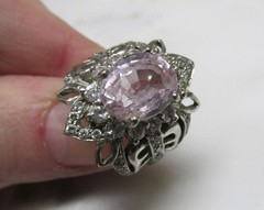 Light Pink Topaz Sterling Silver Cocktail Ring w/ Clear Accents 9g ~ 5-C413