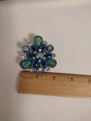 Vtg 60s Judy Lee Molded Peacock Riveted Aurora Borealis Iridescent Brooch Pin