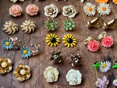 Huge Vintage Flower Earring Pairs Lot Enamel Rhinestone Coro Avon W Germany Etc.