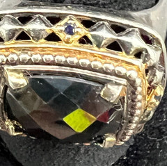Faceted Hematite and Blue Topaz Sterling and Yellow Gold Plated Ring NH S-11.75