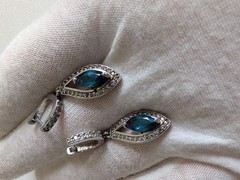Vintage Sterling Silver London Blue Topaz and Crystal Dangle Earrings