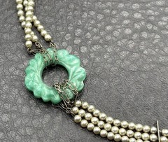 VTG Chinese Export Faux Pearl Peking Glass Donut Necklace Gold Fill Clasp READ