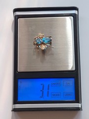 10k Yellow Gold Blue Topaz Bee Bug Fling Insect Pin Pendant Brooch