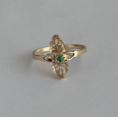 VINTAGE 10K YELLOW GOLD FILIGREE RING WITH GREEN GEMSTONE LADIES SIZE 6.75 VG