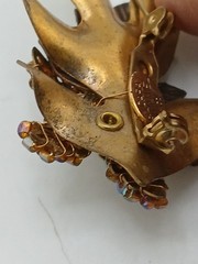 CARA STIMMEL LTD 1987 vintage wired seed beads etched brass leaves flower brooch
