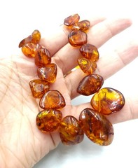 Vintage Baltic Amber Necklace Nugget Shaped Cognac Color Amber Beads 21″