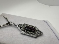 Antique Lavalier Pendant Purple Glass White Gold Plated Filigree Damaged READ