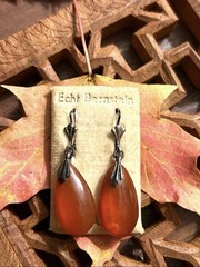 Real Baltic Amber & Silver Vintage Earrings in Original Fabric Card