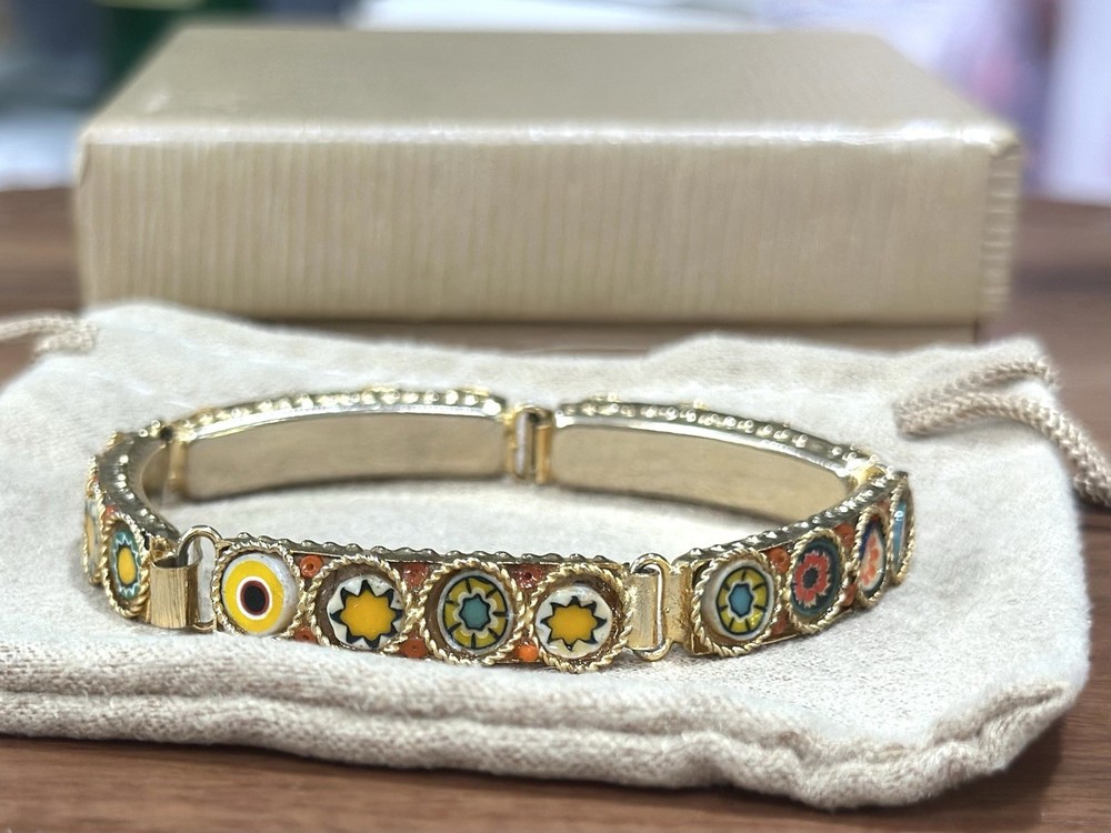 Italian Micro Mosaic Morano Bracelet Gold Toned 6 3/4”