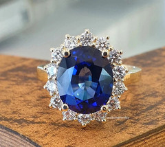 6 CT Oval Cut Lab Created Blue Sapphire Engagement Ring 14k Yellow Gold Plated