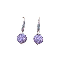 Vintage Pink Crystal Pavé Disco Ball Drop Earrings Silver Tone French Wire Hook
