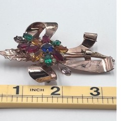 Coro Craft Sterling Silver Multi-Color Rhinestone Bow Floral Brooch Pegasus Tag