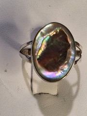 Vintage Mexico Sterling Silver Abalone Shell Ring Size 7.25 Split Shank 925