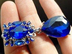 Vintage Style Cobalt Blue Teardrop Dangle Clip-On Earrings Statement Retro