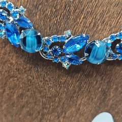 Vintage Juliana D&E 5 Link Bracelet Blue AB Rhinestones Moonglow Cat Eyes Sz 6.5