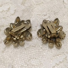 Vintage Rhinestone Clip On Earrings Green Brown yellow Fruit Salad Autumnal Fall