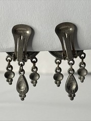 Ben Amun Signed Silver Tone Engraved Medallion Earrings W Three Teardrop Dangles