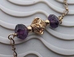 Unique Vintage Gold Filled Purple Beaded Necklace 1/20, 14k