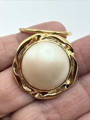 Vintage Faux Pearl Scarf Clip Gold Tone Ring 1”