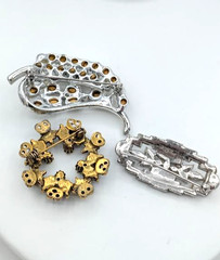 Vintage Rhinestone Brooch Lot 3 Pc Silver Tone AB Crystal Mixed Styles (READ)