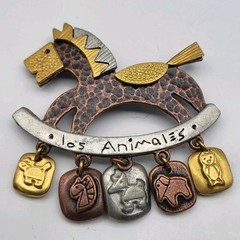 Vintage Mixed Metal Rocking Horse Los Animales Charm Pin Brooch LC Liz Claiborne