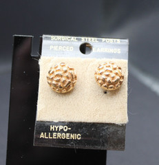 Vintage GOLD Tone Dome Round Shape Earrings Hammered Texture- Glam Artsy Costume