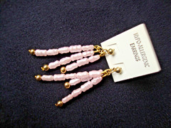 VINTAGE HYPO-ALLERGENIC PINK FRESH WATER RICE PEARL STRANDS STUD DANGLE EARRING