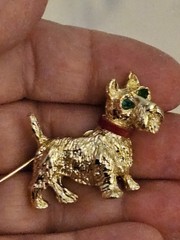 3 Vintage Gerry’s Dog Pins Gold Tone Red Rhinestone Eyes