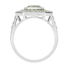Art Deco Style Lab Created Diamond Green Amethyst Peridot 14K White Gold FN Ring