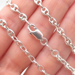 925 Sterling Silver Vintage Italy Anchor Mariner Chain Necklace 32″