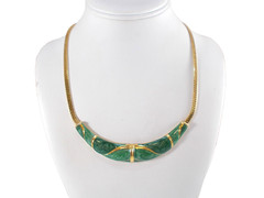 Signed Lady Remington Marbled Green Enamel Crescent Center Herringbone Necklace