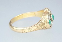 Pretty Antique Victorian 15K Gold Turquoise Pearl Floral Engraved Ring 1869 5.75