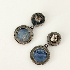Vintage 925 Sterling Silver Blue Kyanite Diamond Halo Dangle Earrings