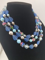 W.GERMANY goldtone IRIS GLASS multicolor beads pearls necklace earrings set