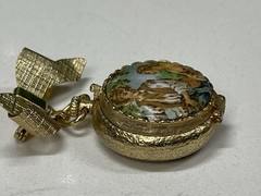 House of Fuller Solid Perfume Enameled Gold Locket Bow Brooch Unused