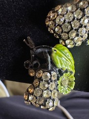 VTG HOLLYCRAFT Rhinestone Brooch Pin Earring Clip Set Green Pear *Read missing*