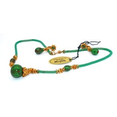 Signed Miriam Haskell 16–18” Green Marblette Bead Necklace Earrings Set Vintage