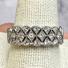 Vintage AVON Silver Tone Filigree Band Ring Clear CZ Crystals Size 9.75