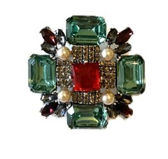 GORGEOUS CROSS BROOCH! Multi Color Crystals & Black Diamante Rhinestones!