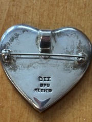 Vintage 925 Mexican CII Heart Pin With Multiple Inlay Stone