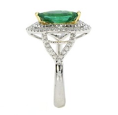 .99CT DIAMOND & AAA EMERALD 18K 2 TONE GOLD MARQUISE DOUBLE HALO ENGAGEMENT RING