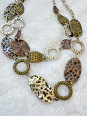 Vtg CHUNKY 90s 80s multitone Brutalist Textured Metal Modernist Necklace Unique