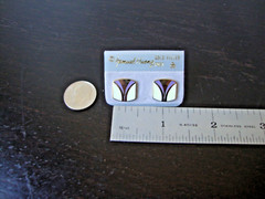 VINTAGE SAMUEL HUANG CLOISONNE EARRINGS WHITE & LAVENDER ENAMEL GOLD FILLED POST